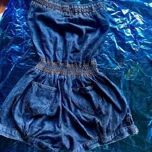 Strapless denim blue romper/jumpsuit